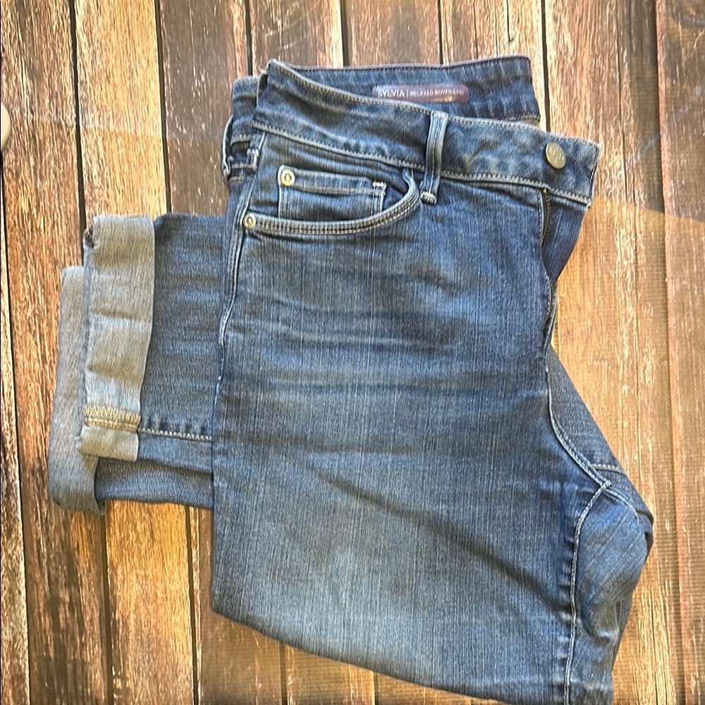 NYDJ Sylvia Relaxed Boyfriend Straight Jeans with Lived-In Look